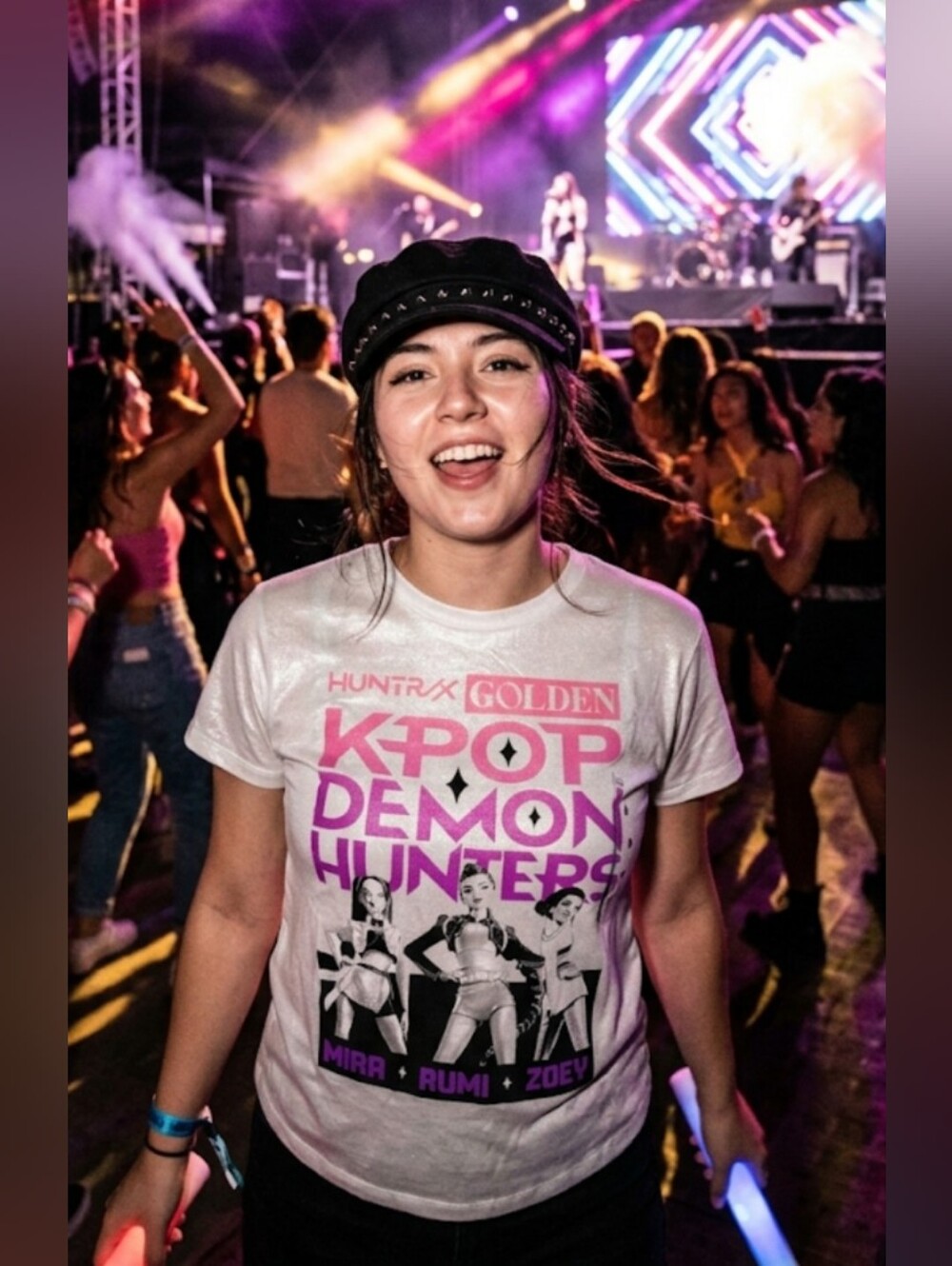 Netflix White K-POP Demon Hunters Logo Tee with Black Print